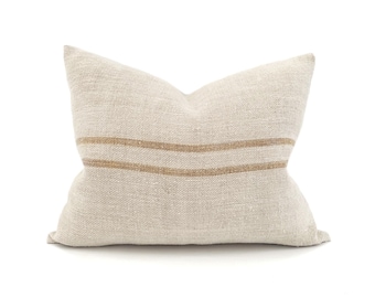 16"×20" caramel stripe vintage grainsack pillow cover