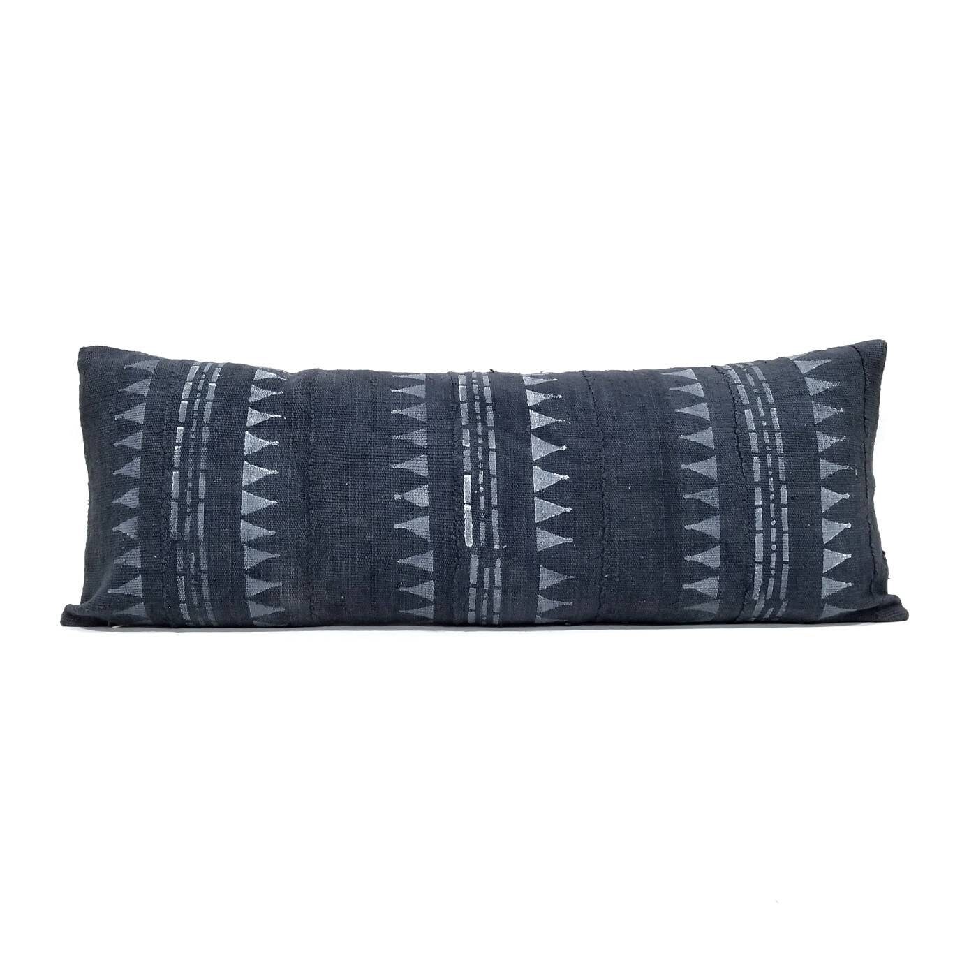 13×35 Dark blue gray mudcloth bed pillow