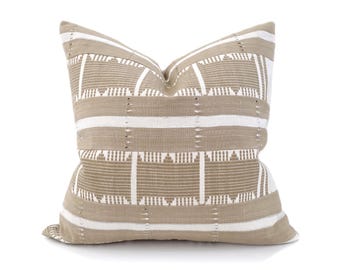 Various sizes cream/taupe stripe vintage Aso oke pillow cover