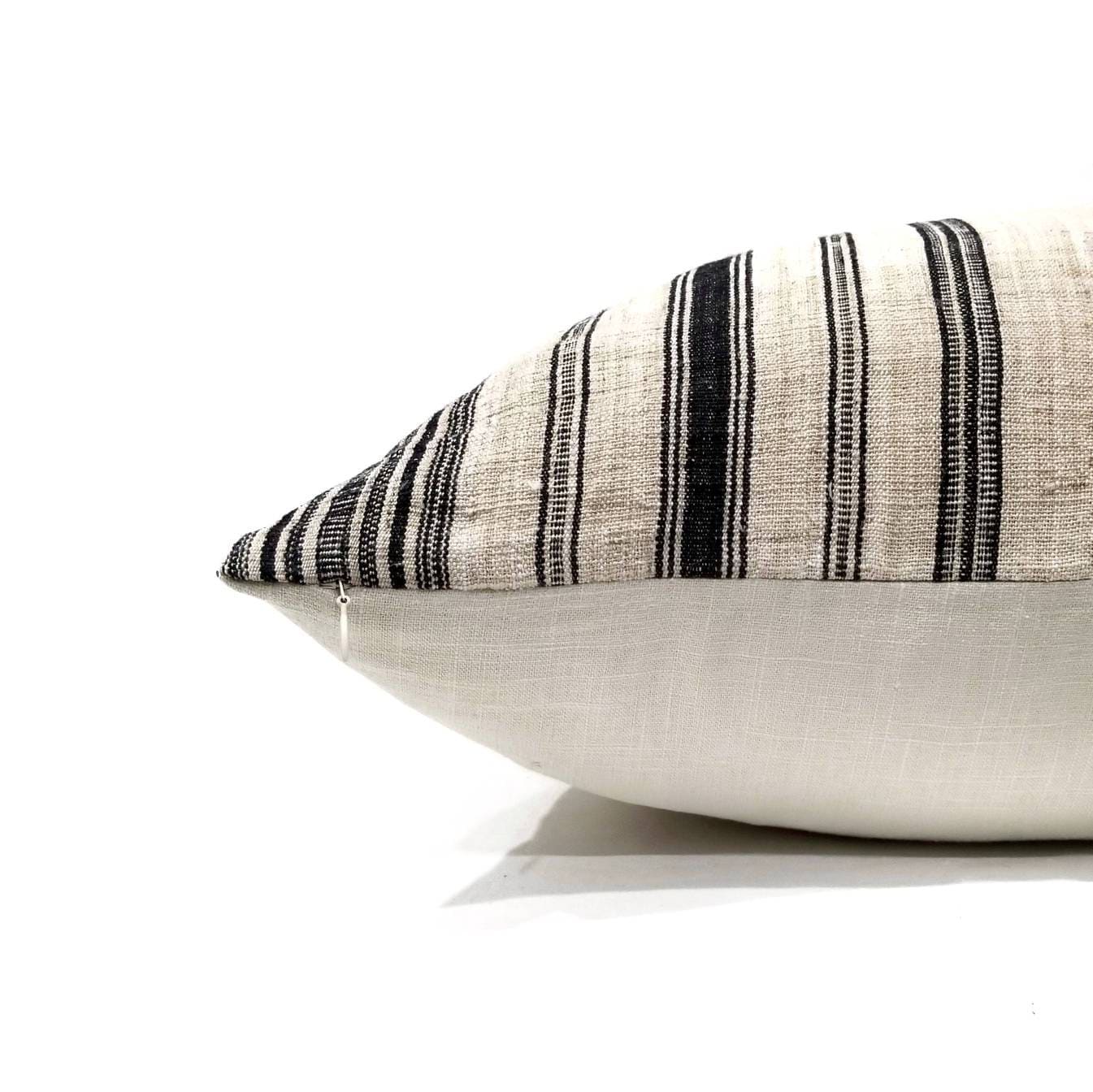 23 flax & black stripe hmong hemp linen pillow cover