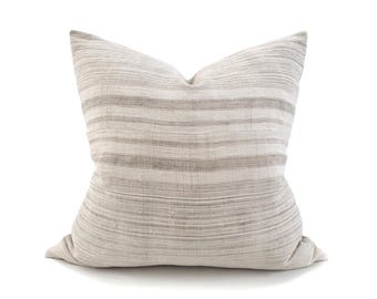 22" mushroom stripe hmong hemp linen pillow cover
