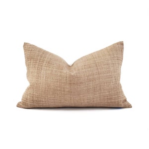 Hmong pillow, 13&quot;×20&quot; tan/camel hemp linen Hmong pillow cover