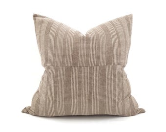 22" taupe stitched stripe cotton pillow cover