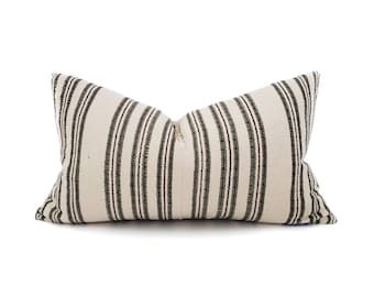 12.75"×21.5" olive/cream stripe Asian textile cotton pillow cover