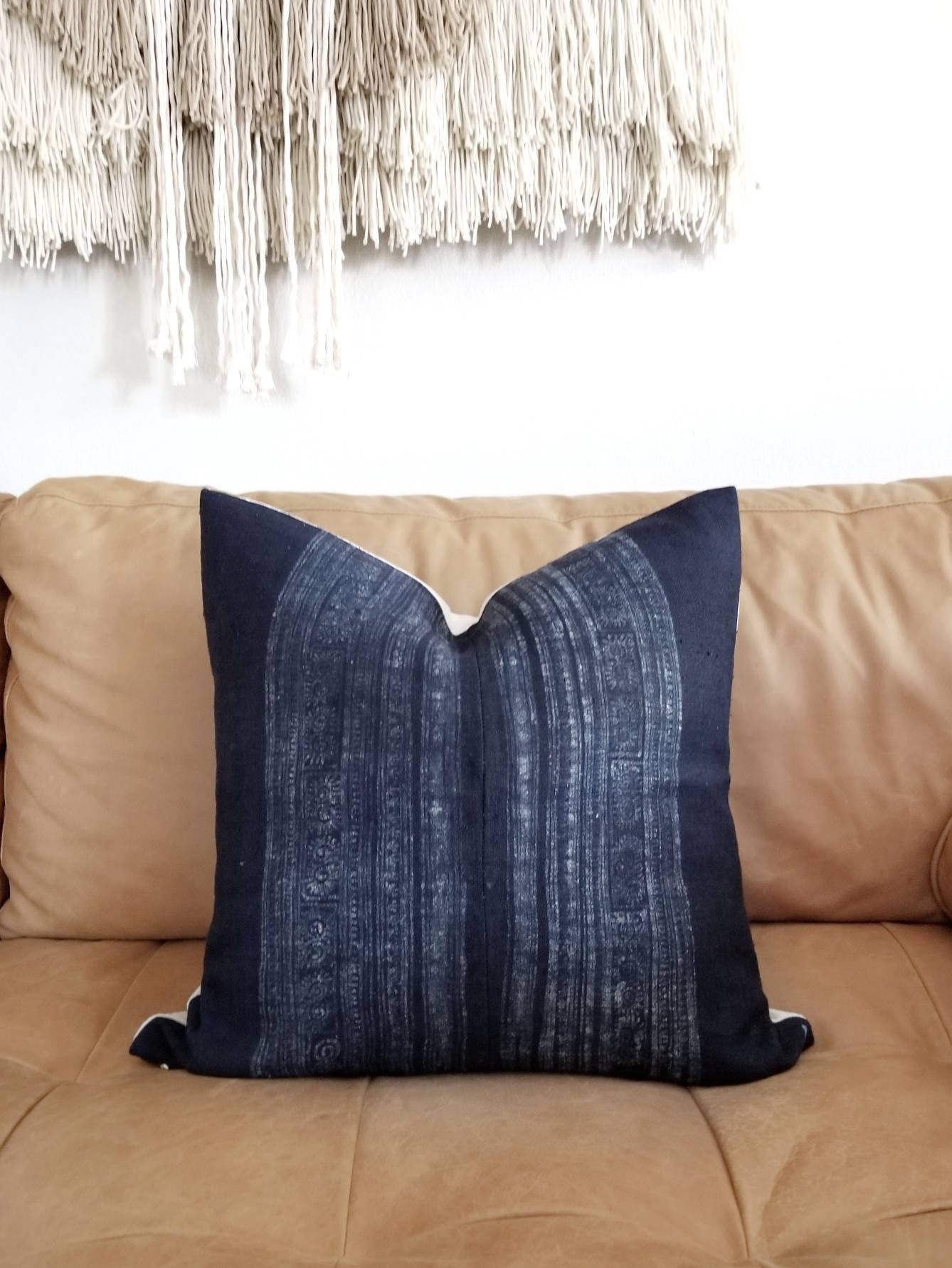 19 dark indigo Hmong batik hemp linen pillow cover