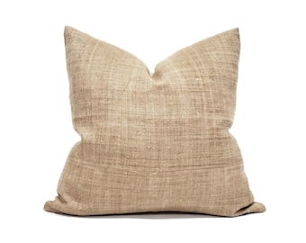 20"& 22" camel/tan hemp linen Hmong pillow cover