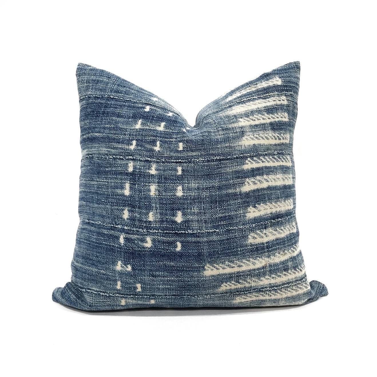 17 faded indigo mudcloth pillow cover