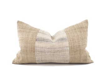 12"×20" grey stripe hemp+ sand hemp pillow cover