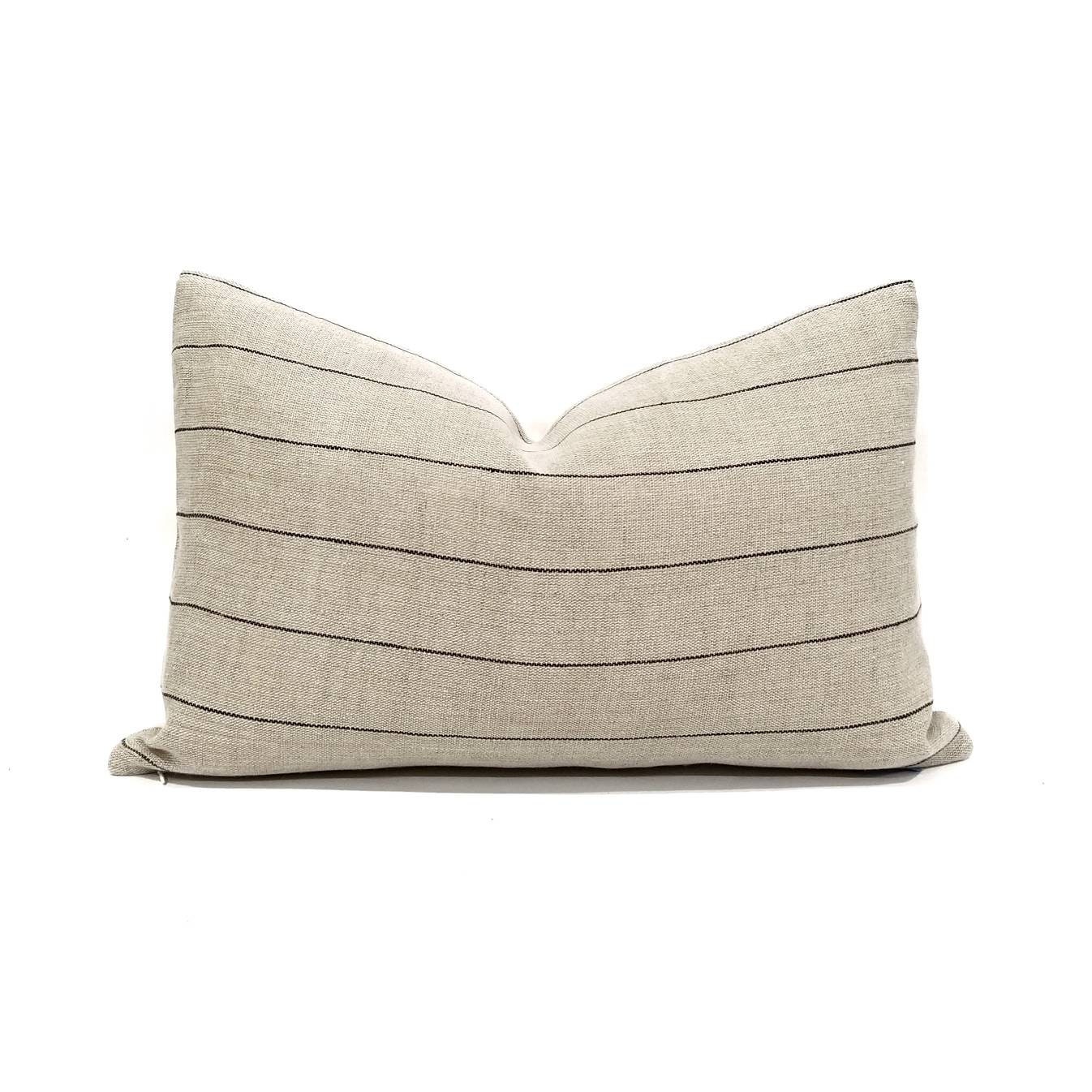 European linen flax with black stripe pillow cover in various sizes
