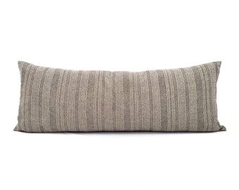 13"×35" muted olive stitched stripe cotton bed pillow cover