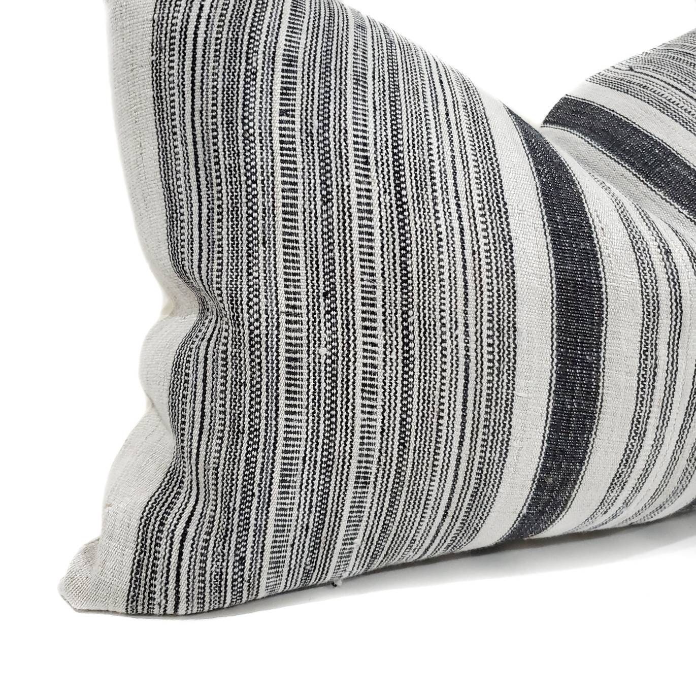 15×22 indigo stripe hmong hemp linen pillow cover