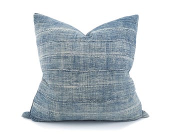 20" faded indigo mudcloth pillow cover