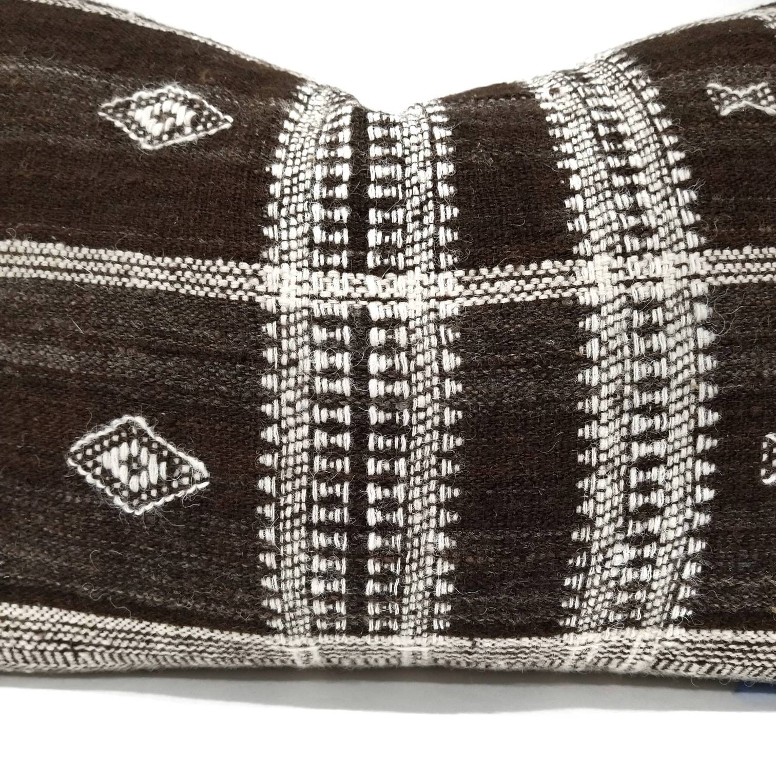 14×20 dark brown indian wool pillow cover with fringe