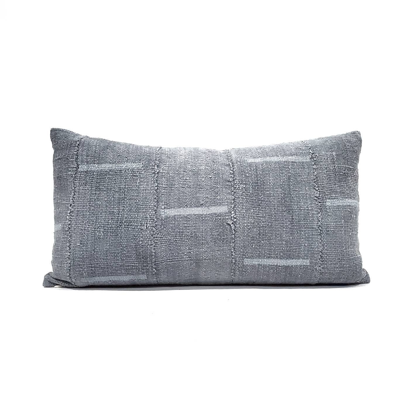 Various sizes slate grey lines print mudcloth pillow cover