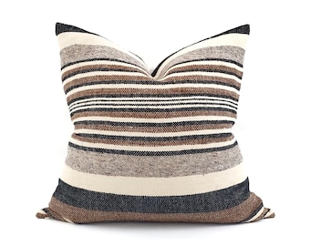 20" brown stripe wool pillow cover
