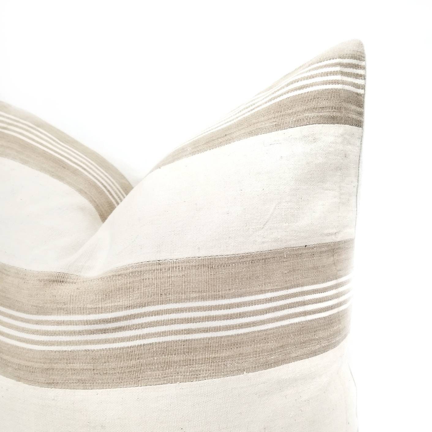 20 cream w/ khaki stripe aso oke pillow cover