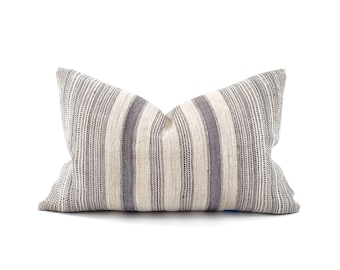 12"×20" charcoal stripe hmong hemp linen pillow cover