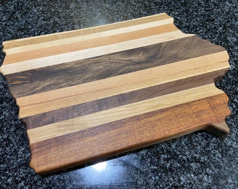 Hardwood Iowa shaped mixed wood cutting board, charcuterie board, butcher block.