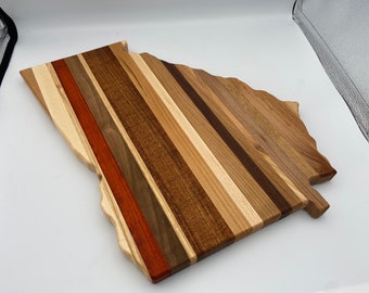 Hardwood Georgia shaped mixed wood cutting board, charcuterie board, butcher block.