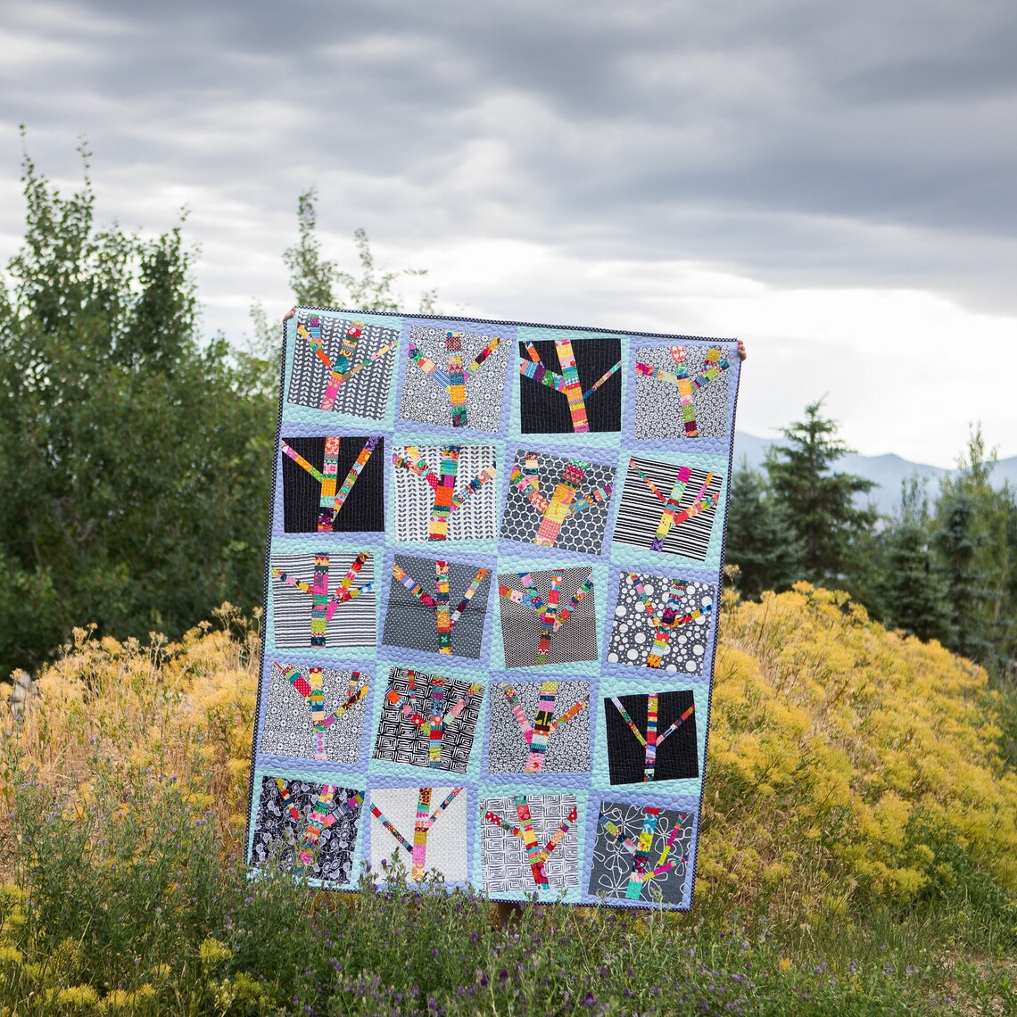 Yarn Bomb Trees a Layer Cake, Scrap Quilt Pdf Pattern - Etsy