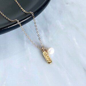 Gold Bar Necklace, Mama Bar Necklace, Happy Bar Necklace, Mama Charm, Gold Beaded Necklace, Dainty Necklace, Birthday Gift, Gift To Mom