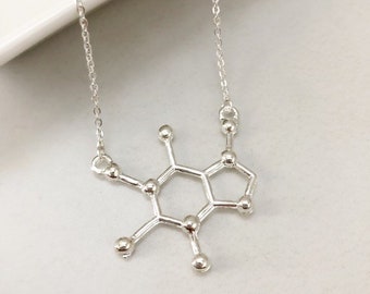 Caffeine Molecule Necklace, Silver Necklace, Layering Necklace, Dainty Necklace, Bridesmaid gift, Birthday gift, gift to mom