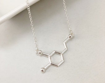 Dopamine Necklace, Dopamine Molecule Necklace, Silver Necklace, Dainty Necklace, Bridesmaid gift, Birthday gift, Christmas Gift