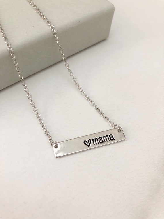 Mama Bar Necklace Silver Necklace Bar Necklace mama Etsy