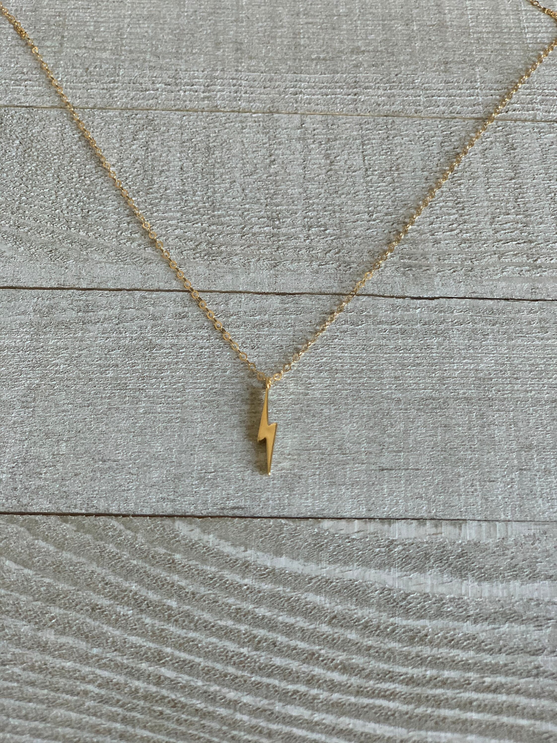 Gold Lightning Bolt Necklace 14K Gold Filled Necklace Dainty Etsy