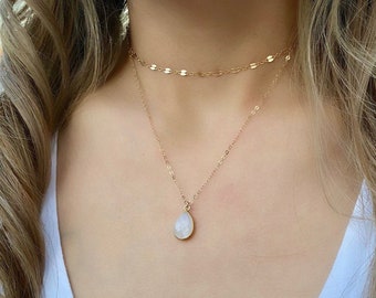 Gold Choker & Tear Drop Necklace Set, Gold Filled Necklace, Dainty and Delicate Necklace, Bridal gift, Birthday gift, Gift to mom,