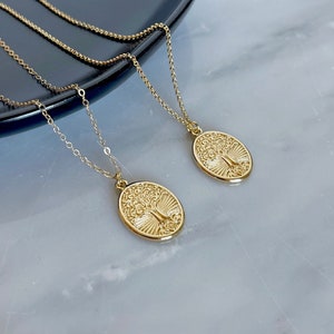Gold Coin Tree of Life Necklace, Gold Coin, Gold Filled Necklace, Gold Beaded Necklace, Dainty Necklace, Gift To Mom, Besties