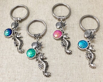 Seahorse keychain, Mermaid keychain, Scale keychain, Charm keychain, Delicate charm, keyring, Sea Charm, Birthday gift