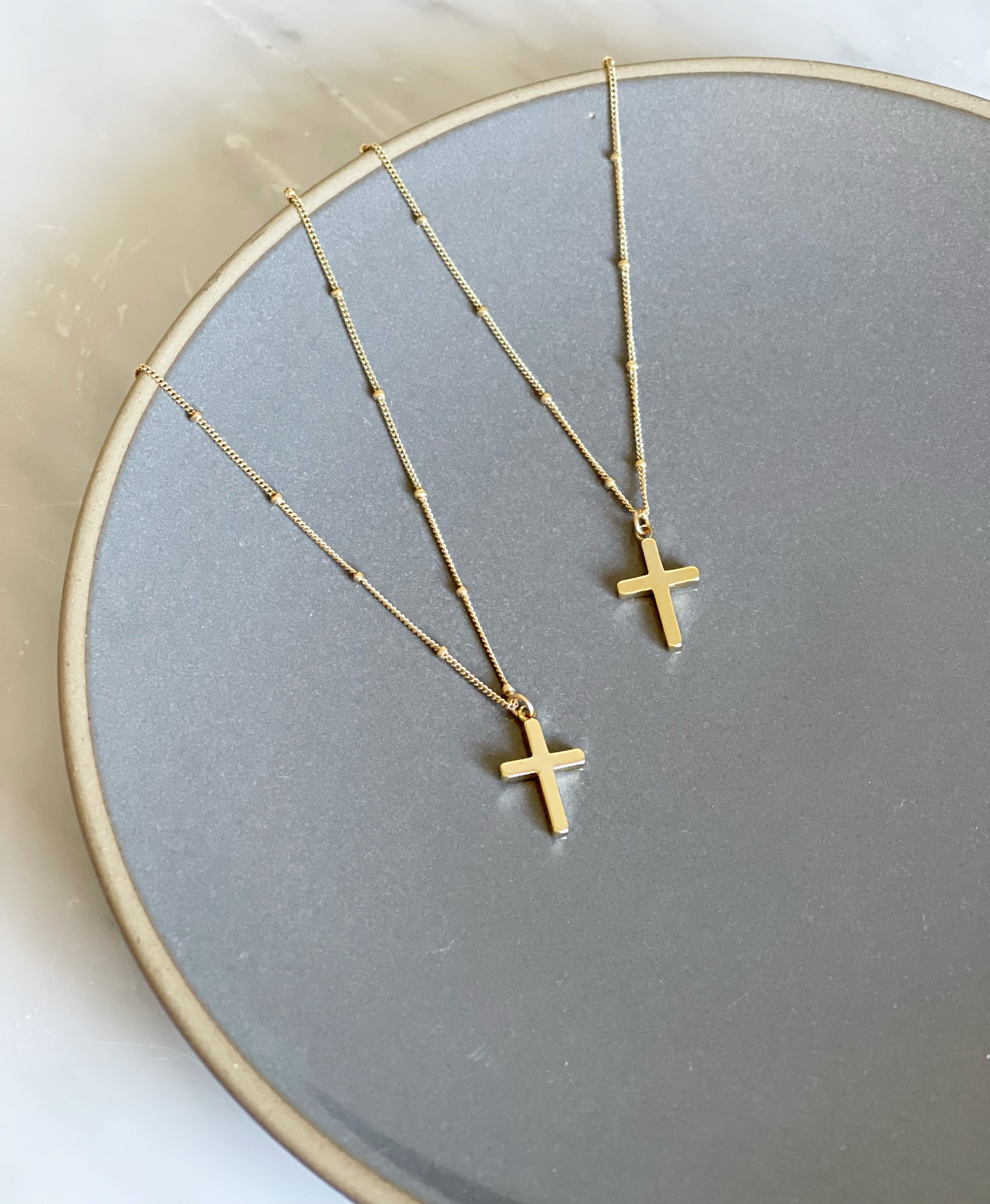 Gold Cross Necklace 14K Gold Necklace Cross Charm Cross Etsy