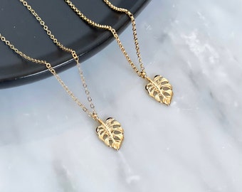 Gold Monstera Necklace, Tiny Gold Leaf Charm, Gold Filled Necklace, Dainty Necklace, Delicate Necklace, Birthday Gift, Gifts To Mom
