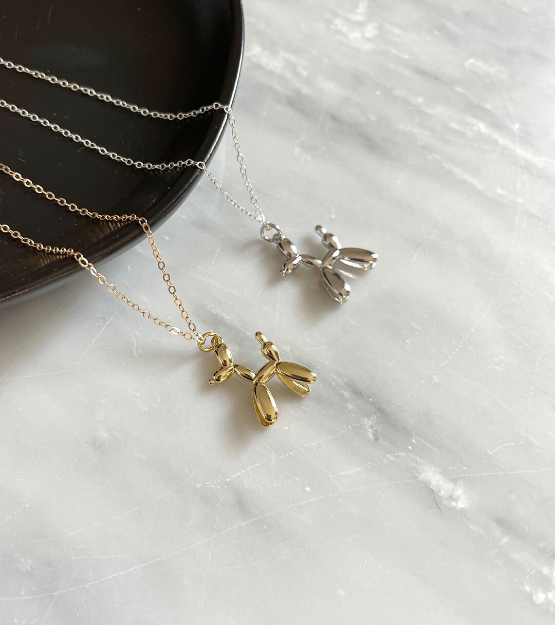 Balloon Dog Necklace, Gold Filled Necklace, Dog Necklace, Gold Beaded