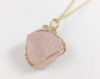 Pink Crystal Necklace, Crystal Necklace, Crystal Pendant, Stone Necklace, Crystal Jewelry, Layering Necklace, Birthday Gift, Bridal Gift