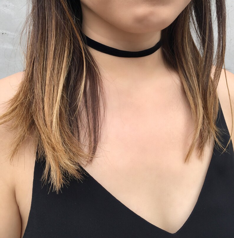 Black Velvet Choker 1cm, Velvet Choker, Thin Choker, Boho Choker, Layering necklace, Choker, Necklace image 1