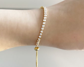 Gold Tennis Bracelet, 14K Gold Plated bracelet, Layering bracelet, Delicate bracelet, Dainty bracelet, Bridesmaid gift, Wedding gift
