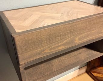 Floating Nightstand with Herringbone Top and Drawer, Herringbone Shelf, Floating Drawer, Floating Shelf Dimensions (20x12x11)