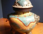 Chinese Cloisonne Dragon Incense Burner Foo Dog Bronze Censer 1800s