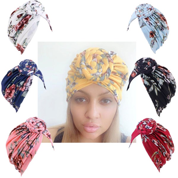 Stretch Chemo Mütze Kopfbedeckung | Vorgebundener Turban-Hut | Chemo Kopfbedeckung | Alopezie Mütze