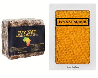 Set de limpieza de la piel: jabón negro africano crudo y esponja exfoliante