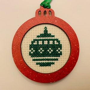 Christmas tree decoration, Christmas ornament, cross stitch ornament, completed cross stitch, winter, Christmas bauble, green