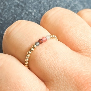 Beaded Birthstone Ring, 14k Gold Filled Family Ring, Personalized Jewelry