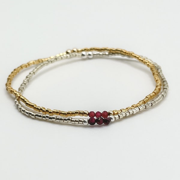 January Birthstone Bracelet | Garnet Bracelet | Stretch Bracelet | Sterling Silver | Gold-Filled | Dainty Bracelet | Gifts for Her