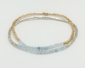 Pulsera de aguamarina: plata de ley y chapa de oro, piedra natal de marzo