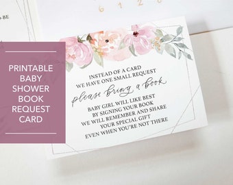 Baby Shower Book Request | Book Request Card Printable | Book Request Baby Shower | Books For Baby | Baby's Library Insert