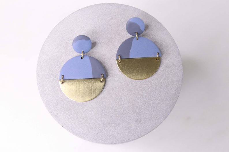 Grey Blue Bluestone and Brass Polymer Clay Earrings Handmade Polymer Clay Statement Earrings Contemporary Earrings Autumnal