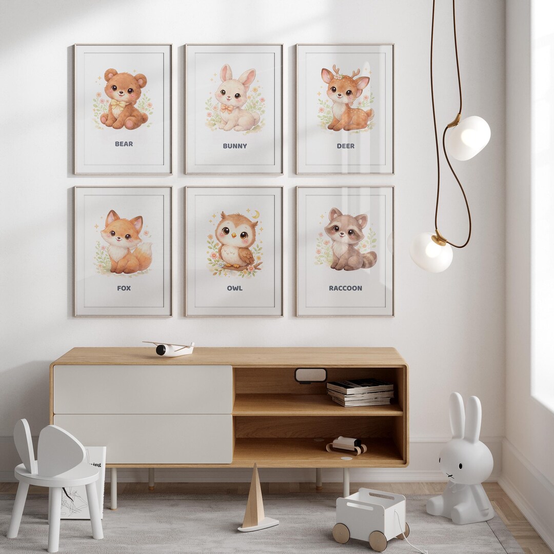 Watercolor Woodland Animal Prints, Nursery Wall Art Set (digital ...
