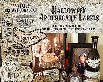 Vintage Look Witch Potion Labels, Halloween Apothecary Labels for Jars, Printable, Collection #6